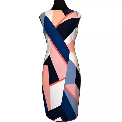Vince Camuto Multicolor Geometric Print A-Line Crew Neckline Midi Dress Size 6 • $25