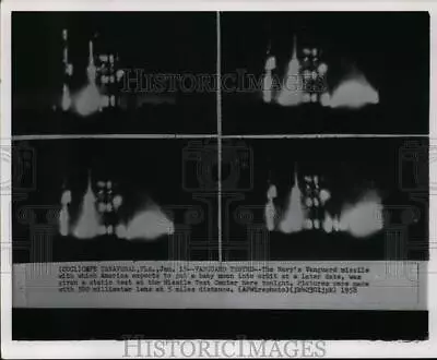 1958 Press Photo Navy's Vanguard Missile Given Statistic Test At Missile Center • $19.99