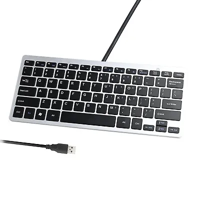 Ultra Thin Mini USB Wired Compact Keyboard For PC Mac Laptop 78 Black Key Silver • $22.99