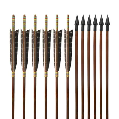 6Pcs 33  Handmade Bamboo Hunting Arrows Tradition Japanese Kyudo Eagle Feather • $29.99