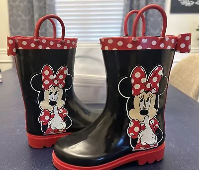 Disney Minnie Mouse Rain Boots Girls Size 9/10 Waterproof Easy On Good Shape • $24.99