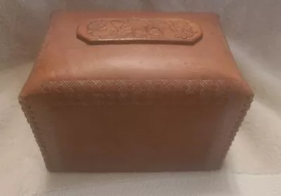 Rare Vintage Handmade Lidded LEATHER STORAGE BOX • $39.95