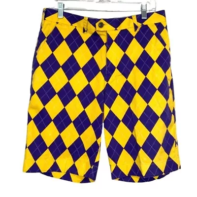 Loudmouth Men's Golf Shorts Yellow Purple Diamond Cotton Golf Size 34 • $29.99