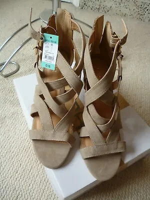 £5 • Buy Fiore Taupe Faux Suede Strappy Stiletto Sandals/Shoes,Smart,Casual.Work.Party.
