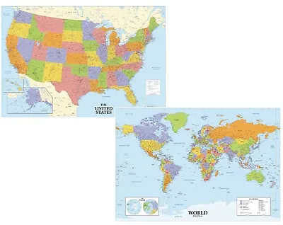 USA & World Map 2 Set Peel & Stick Repositionable Self-Adhesive Poster • $29.95