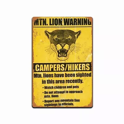 Metal Mountain Lion Warning Beware Caution Wall Sign Outdoor Hunting Cabin Decor • $13.95