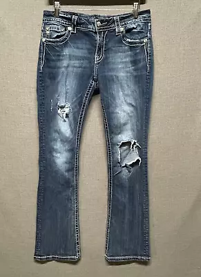 Miss Me Jeans Womens 30x31 Blue Denim Easy Boot Mid Rise Western Distressed • $29.88