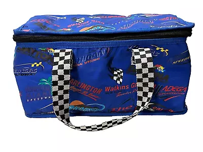 Nascar Fan Soft Sided Cooler Racetrack Logos Blue Checkered Handles Race Day • $9.99