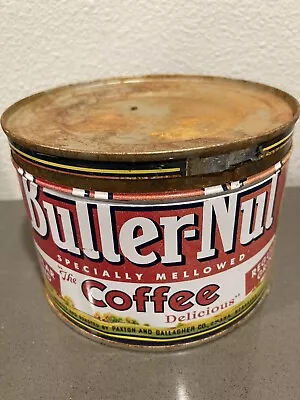 Vintage BUTTER-NUT COFFEE Tin Can  1 Pound Reg. Grind W/ Original Metal  Lid • $9.95