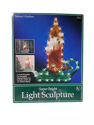 VTG Holiday Time Window 17  Christmas Candle Light Sculpture Green Red Outdoor • $25.20