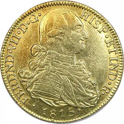 1815 NR JF Colombia 8 Escudos Gold Coin Extremely Fine XF Cleaned KM# 66.1 • $2395