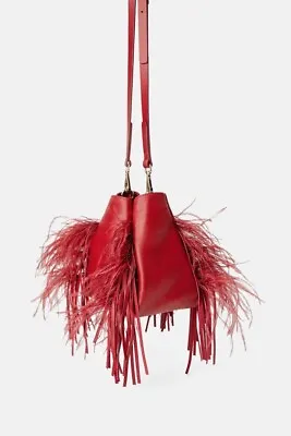 Zara Real Leather Fringe Feather Bucket Bag  • £39.99