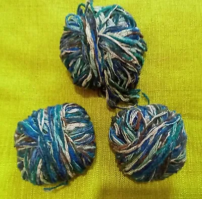 3x Balls Vintage Fashion Wool Cotton Tape Yarn Knitting Crochet Blue Brown Aran • £9.95