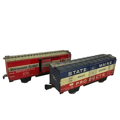 Lot Of TwoVintage Marx Tin Railroad Train BoxCar & Refrigerator Car Toy • $28