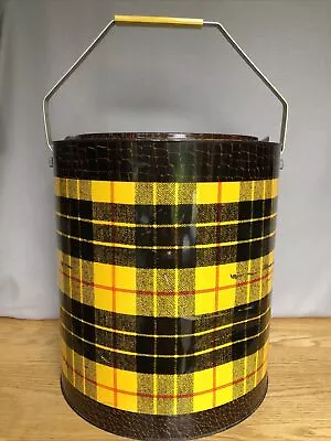 Vintage Poloron Yellow Tartan Plaid Ice Chest Portable Picnic Round Cooler Cool • $49.50