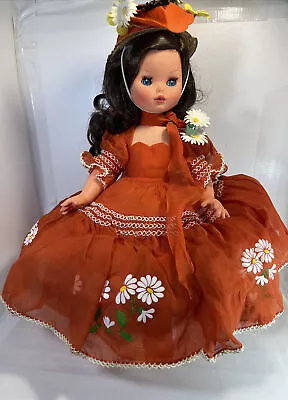 VTG Furga Doll Valentina 17” Hoop Skirt Southern Belle Daisies Long Eyelashes • $35