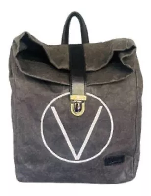 Doshi Vegan Recycled Canvas Backpack Bag Dark Gray Adjustable Straps Y2K • $26.39