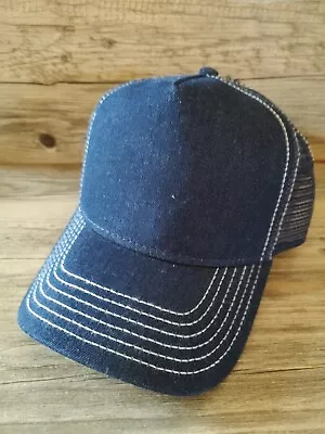 Otto Denim Blue Vintage Style Truckers Hat Cap Mesh Snapback Blank No Logo • $24.99