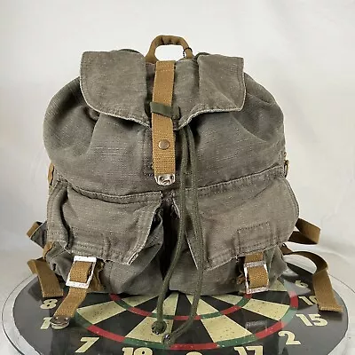 Vintage Old Navy Surplus Gear Bag String Knapsack Backpack Drab Green Canvas • $49.99