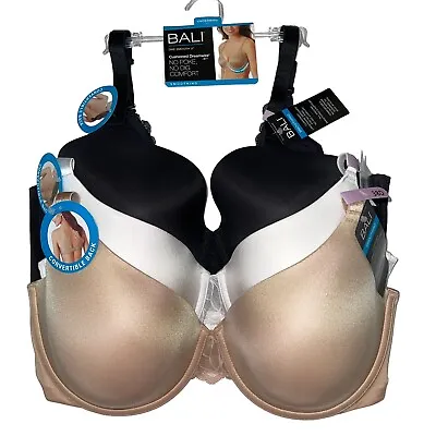 Bali Bra Underwire Lace Convertible Back Smoothing Cushioned Cups Support DF6580 • $36.78