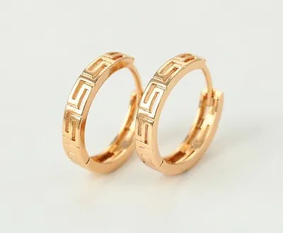 9ct 9K Yellow Gold Plated Men Ladies Greek Key Huggies Earrings 17mm Gift 607 UK • £7.99