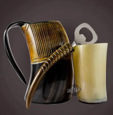 Medieval Viking Tankard Drinking Horn Beer Mug OX Cup W/ Opener Home Party Gift • $35