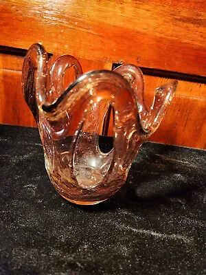 Makora Krosno Hand Blown Art Glass Open Vase Purple/ Gold Speckled Vintage  • $39.59