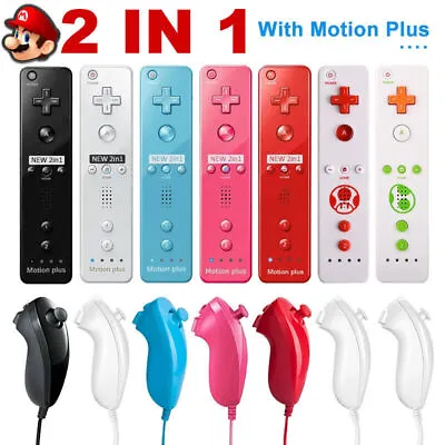 1/2x Wireless Motion Plus Controller & Nunchuck For Nintendo Wii / Wii U +Case A • $68.99