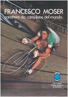 Francesco Moser Poster 80's L'Eroica Art  Vintage SEB Ad 38  Italian Cycling • $25