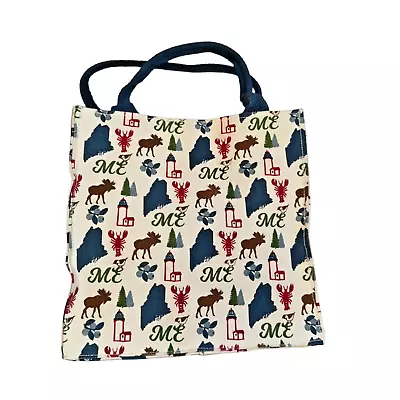 Rock Flower Paper Tote Bag Maine Moose Lobster Map Blueberries Lighthouse Canvas • $12.99