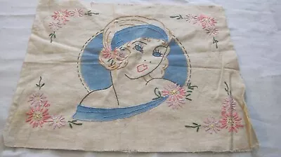 Vintage Art Deco Beauty Needlework Pillow Top? • $8.99