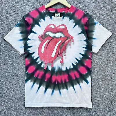 Vintage The Rolling Stones Shirt Mens Small Tie Dye Band Tee USA 90s Liquid Blue • $44.95