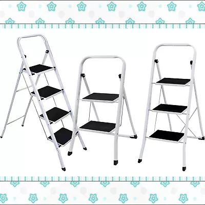 2 3 Or 4 Folding Step Ladders With Anti Slip Safety Mat For Kitchen Gardening • £39.70