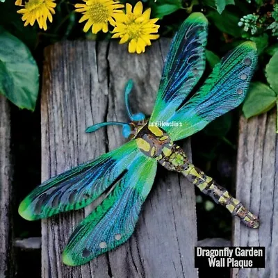 Dragonfly Wall Art Garden Ornament Metal Plaque Hanging Fence Home Decor Green • £11.90