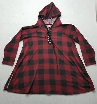 Venus Hoodie Womens Xl Red Check Pullover Sweater Drawstring • $19.75