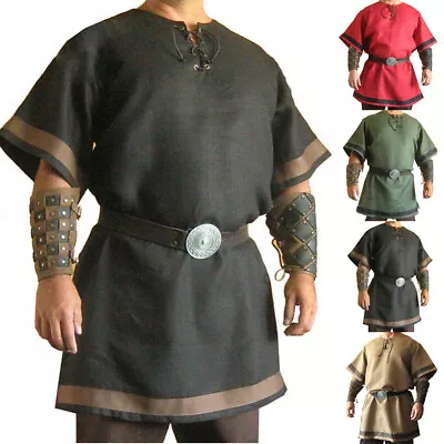 Retro Men Tunic Medieval Renaissance Pirate Viking Cosplay Costume Fancy Dress • £12.69