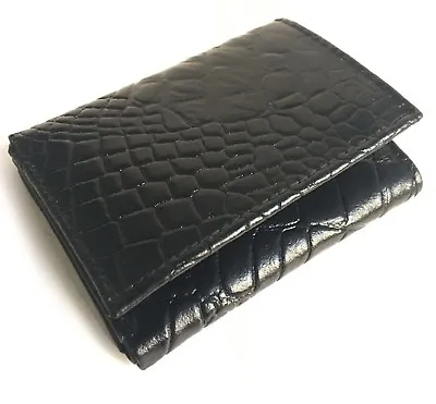 Black Croc Leather Mens Trifold Wallet Center Flap Credit Card Holder • $15.21