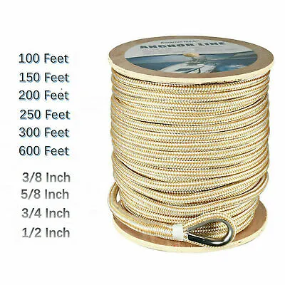 Double Braid Nylon Dock Line Rope Anchor Line With Stainless Thimble White/Gold • $34.19