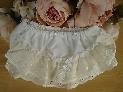 Baby Knickers Pantie Broderie Anglaise Pearl Flower White Pink Cream 0 3 6 12 18 • £7.49