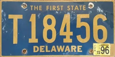 Delaware DE License Plate # T18456 *THE FIRST STATE *rare *affordable *JUN 1996 • $5.47