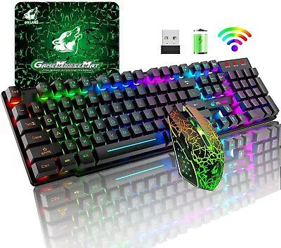 $27.59 • Buy Wireless Gaming Keyboard And Mouse Rainbow Backlit Mute Mice For PC Mac PS4 Xbox