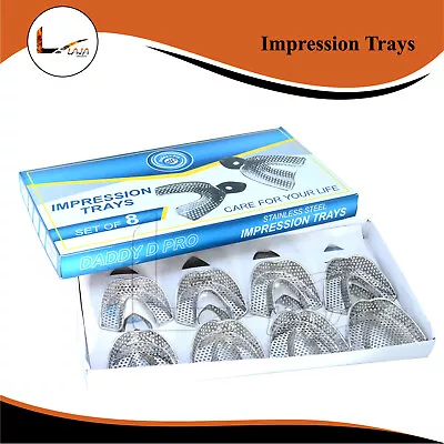 8 Metal Dental Impression Trays Set Perforated Upper & Lower Denture Instrument • $14.50