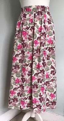 LAURA ASHLEY Vtg 80s Pink Purple Floral Midi Skirt Fits UK 12 Romantic Summer • £24.99