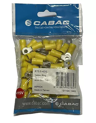 50 X Cabac Yellow Ring Terminal RT5.5-4DG Eye Crimp Lug 4mm Stud Double Grip • $17