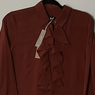 NWT J Crew Blouse SZ 8 100% Silk Button Up Long Sleeve Ruffled  Front Office • $38.99