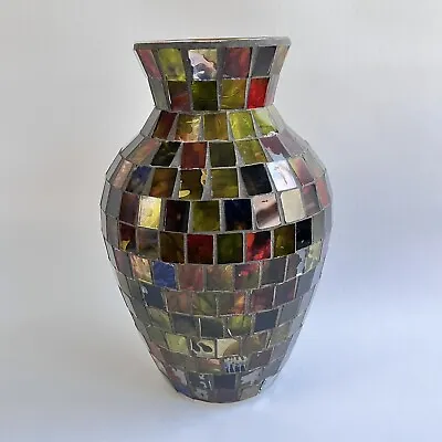 Pier 1 Stained Glass Mosaic Art Vase - Green Red Blue Rainbow • $30