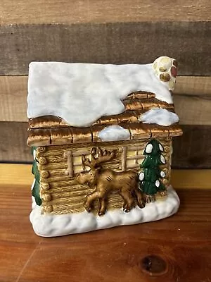 BICO Christmas Log Cabin Cookie Jar Moose Bear • $55