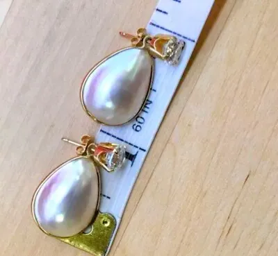 Solid 14k Gold MABE Pearl Enhancers/Jackets + Bonus CZ Stud Earrings 4.71g • $249.99