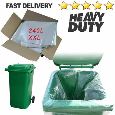 £6.49 • Buy Clear Wheelie Bin Liners Strong Heavy Duty Rubbish Sack Big Refuse Bin Bags