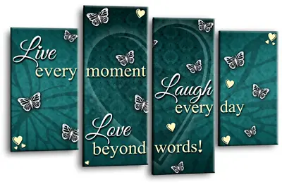 £29.99 • Buy Live Laugh Art Print Teal Cream Love Quote Framed Split Canvas Wall Picture
